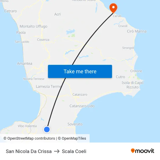 San Nicola da Crissa to Scala Coeli map