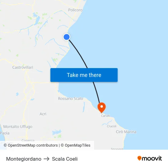 Montegiordano to Scala Coeli map