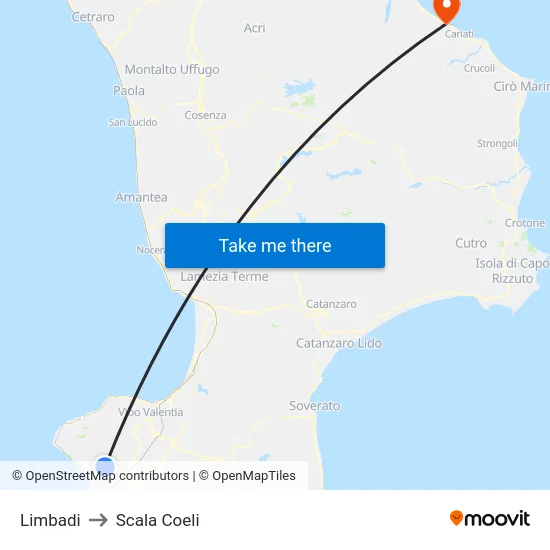 Limbadi to Scala Coeli map