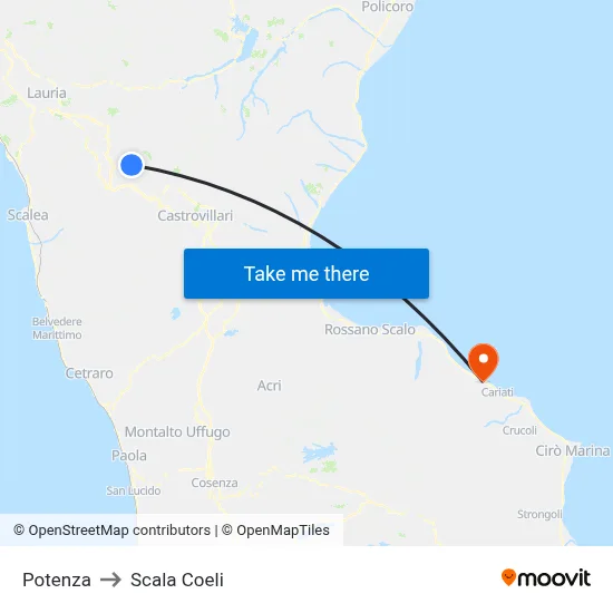 Potenza to Scala Coeli map