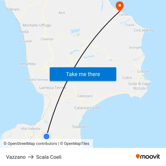 Vazzano to Scala Coeli map