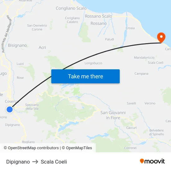 Dipignano to Scala Coeli map