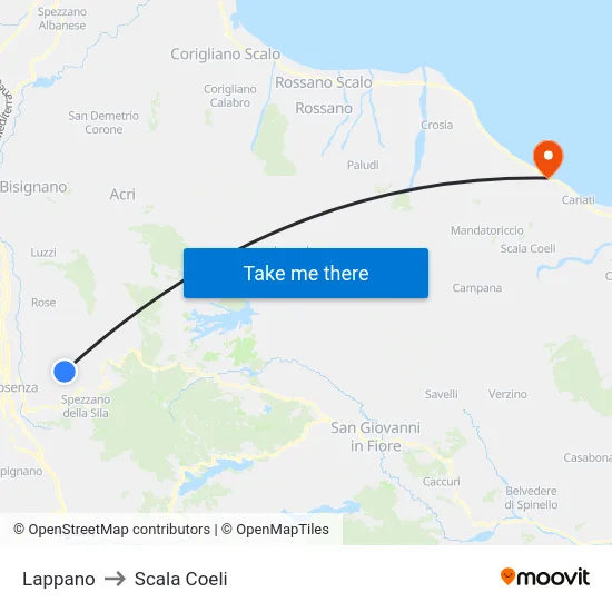 Lappano to Scala Coeli map