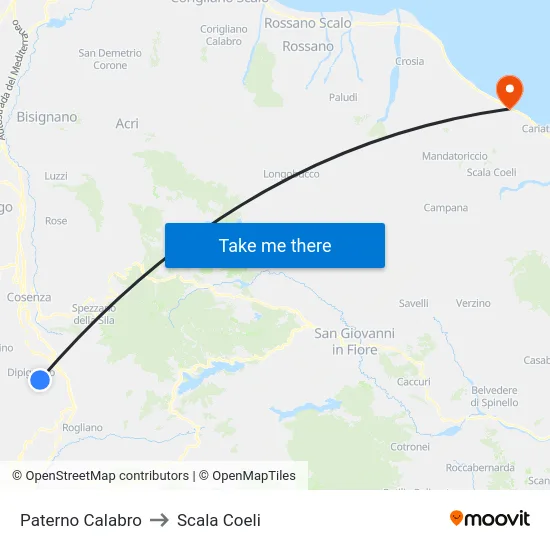 Paterno Calabro to Scala Coeli map