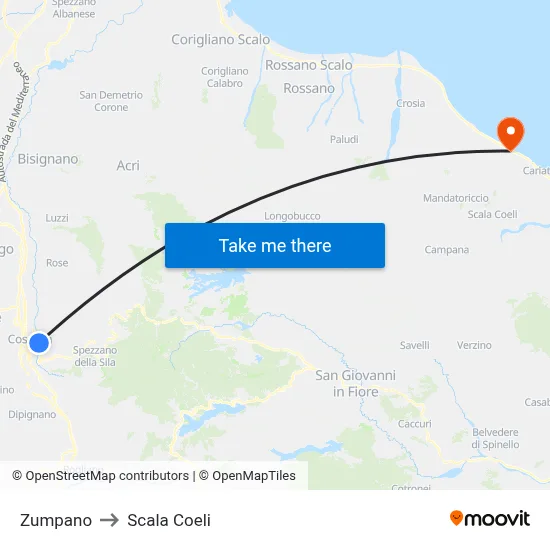 Zumpano to Scala Coeli map