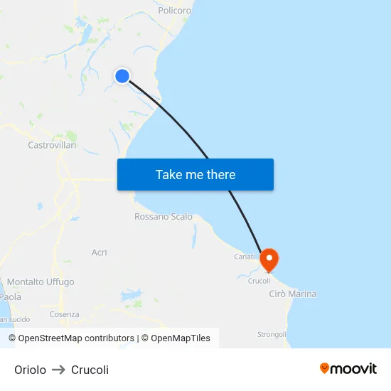 Oriolo to Crucoli map