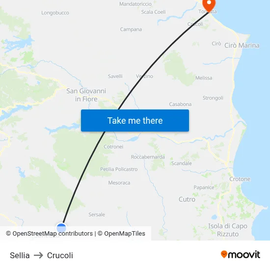 Sellia to Crucoli map