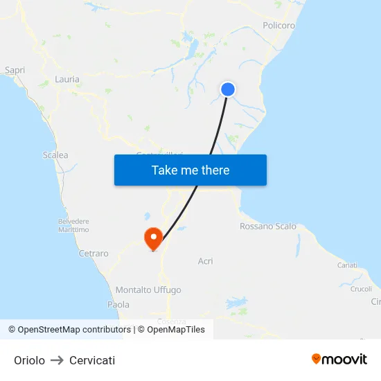Oriolo to Cervicati map