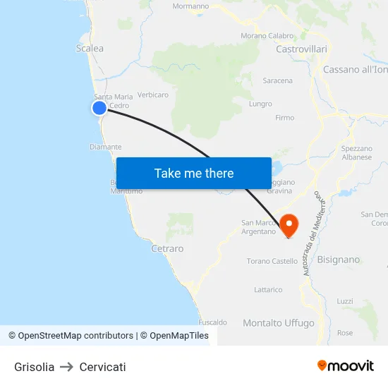Grisolia to Cervicati map