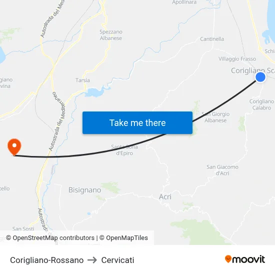 Corigliano-Rossano to Cervicati map