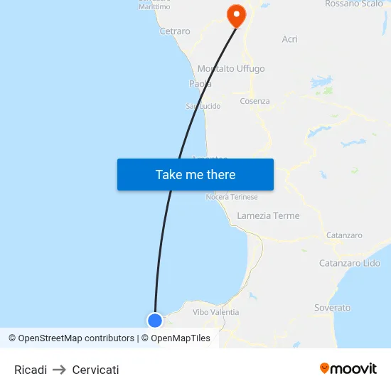 Ricadi to Cervicati map