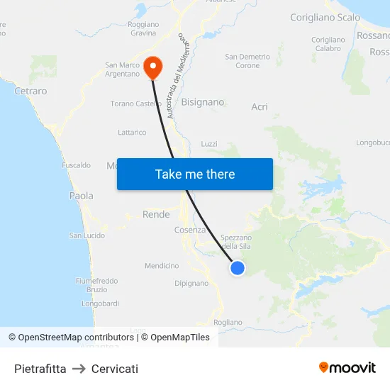 Pietrafitta to Cervicati map