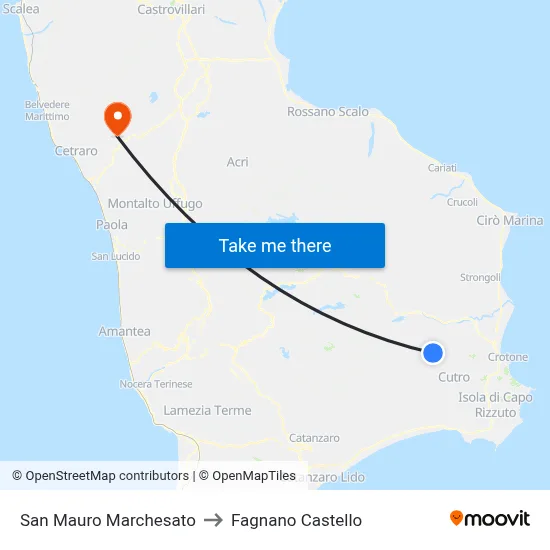 San Mauro Marchesato to Fagnano Castello map