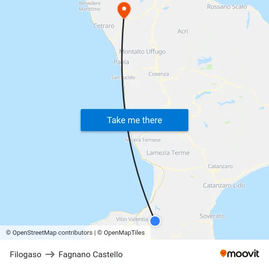 Filogaso to Fagnano Castello map