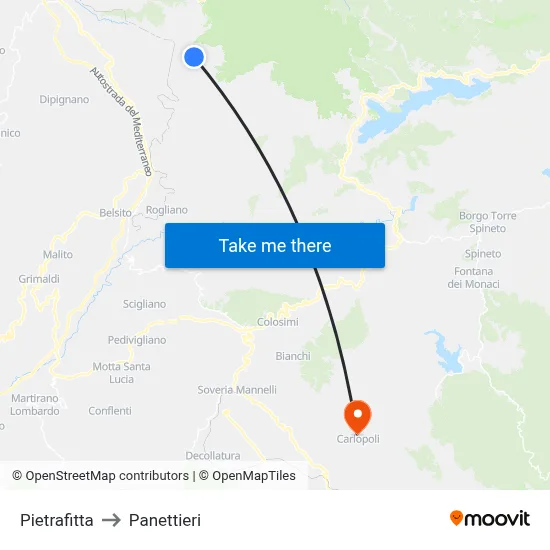 Pietrafitta to Panettieri map
