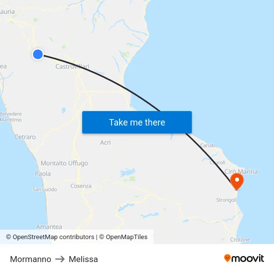 Mormanno to Melissa map