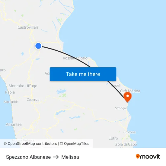 Spezzano Albanese to Melissa map