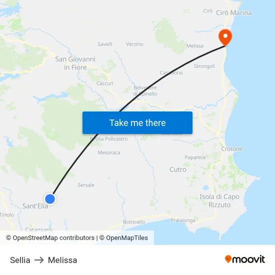 Sellia to Melissa map