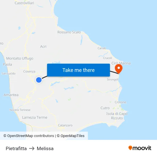 Pietrafitta to Melissa map