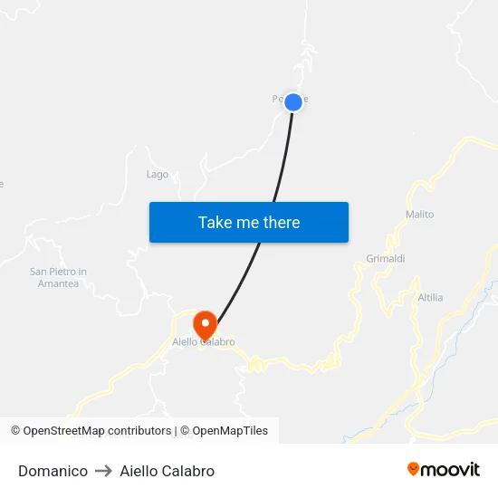 Domanico to Aiello Calabro map