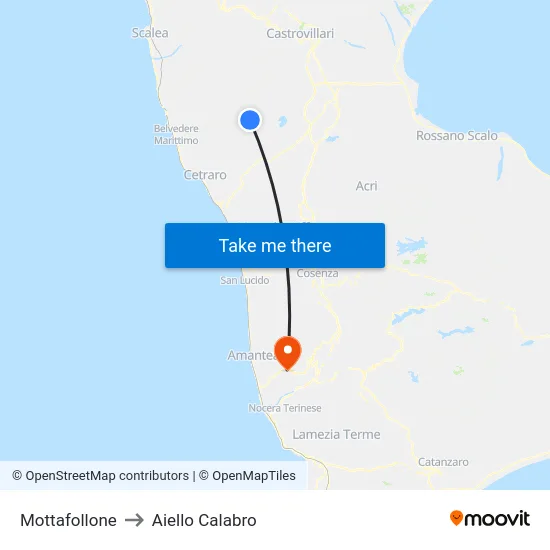 Mottafollone to Aiello Calabro map