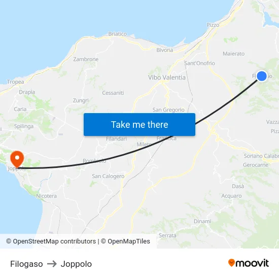 Filogaso to Joppolo map