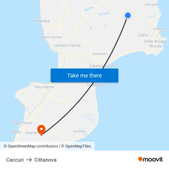 Caccuri to Cittanova map