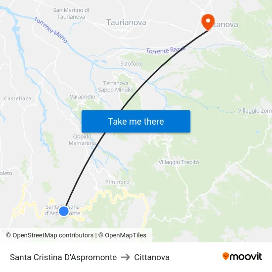 Santa Cristina D'Aspromonte to Cittanova map