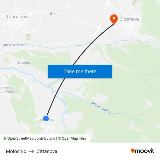 Molochio to Cittanova map