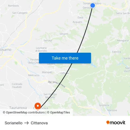 Sorianello to Cittanova map