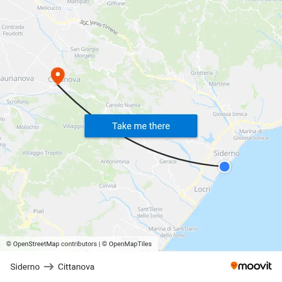 Siderno to Cittanova map