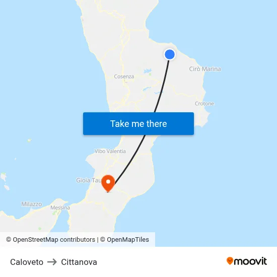 Caloveto to Cittanova map