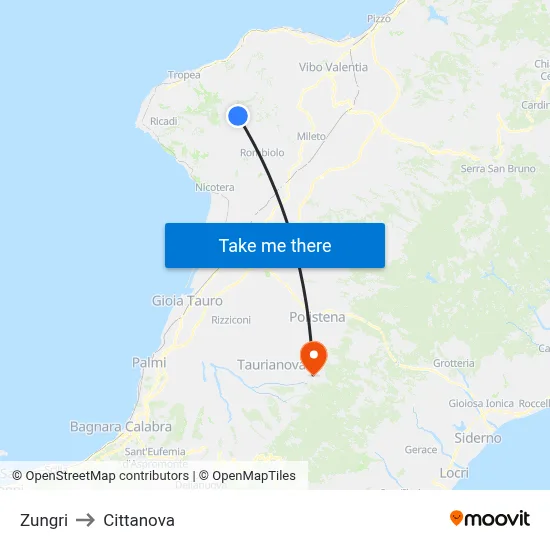 Zungri to Cittanova map