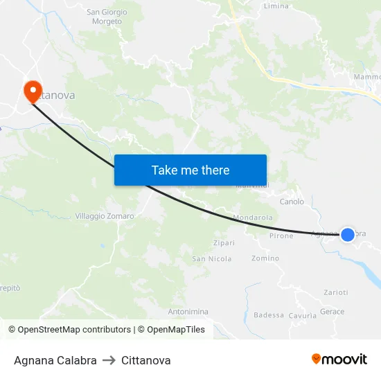 Agnana Calabra to Cittanova map