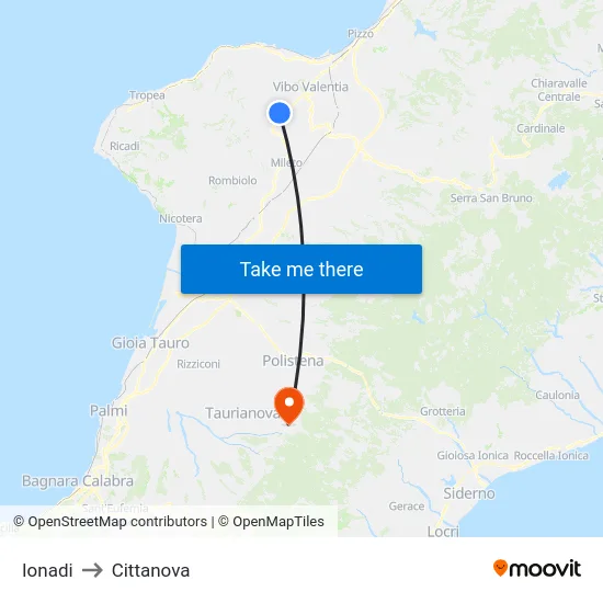 Ionadi to Cittanova map