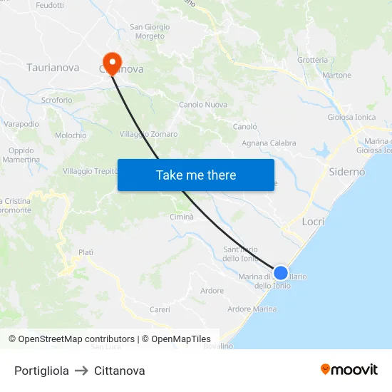 Portigliola to Cittanova map