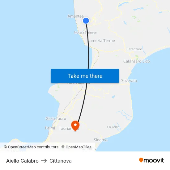 Aiello Calabro to Cittanova map