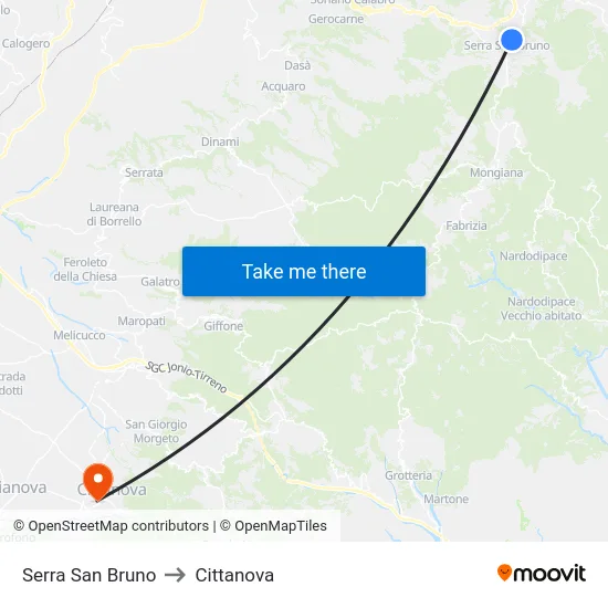 Serra San Bruno to Cittanova map