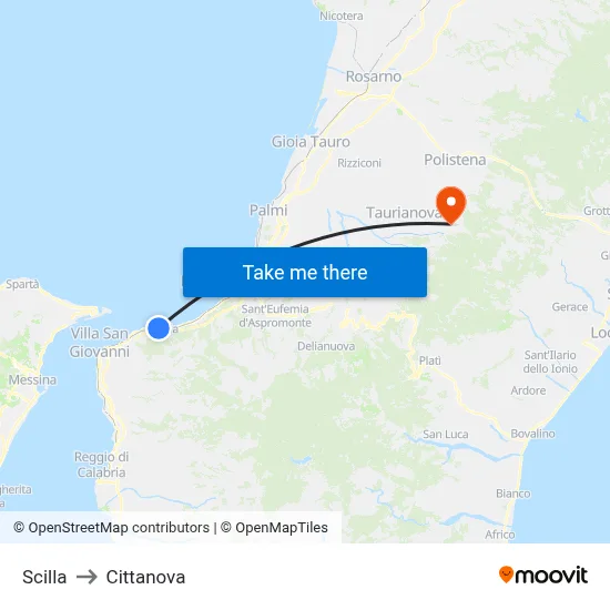 Scilla to Cittanova map