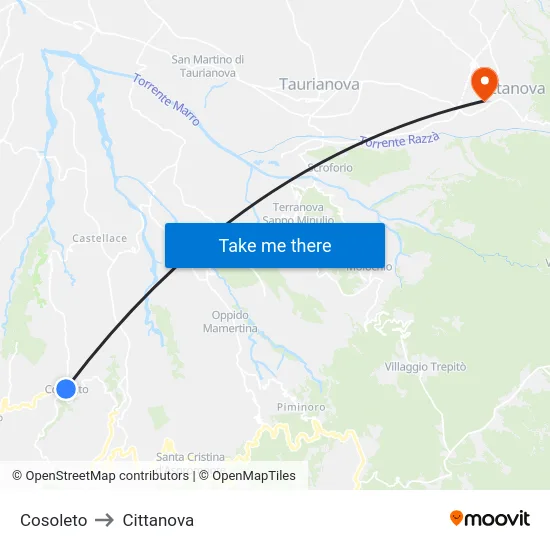 Cosoleto to Cittanova map