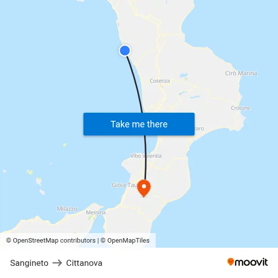Sangineto to Cittanova map