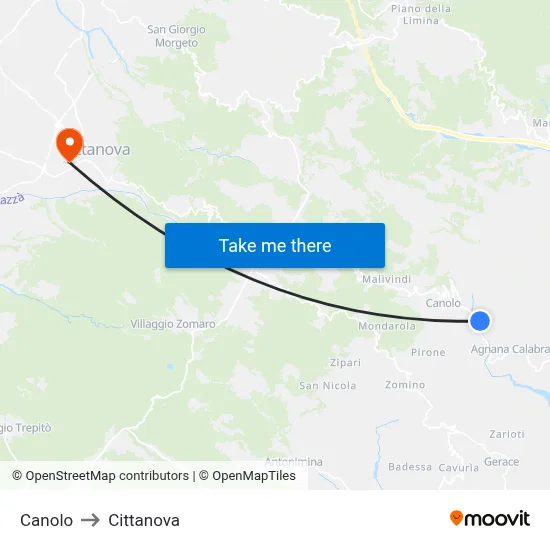 Canolo to Cittanova map