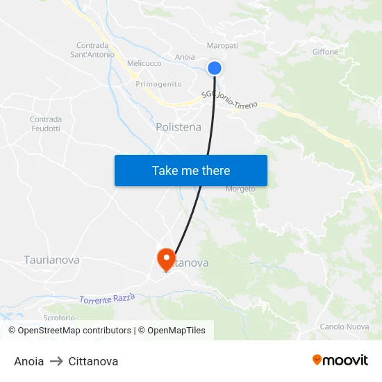 Anoia to Cittanova map