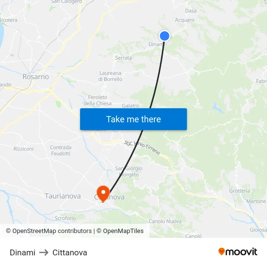 Dinami to Cittanova map