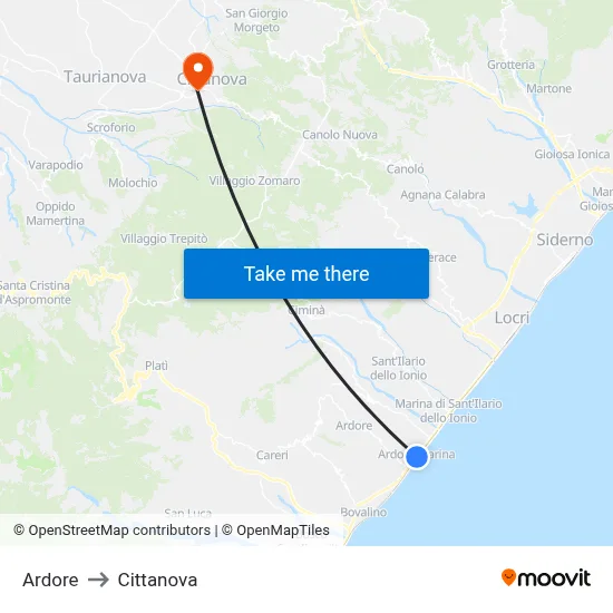 Ardore to Cittanova map