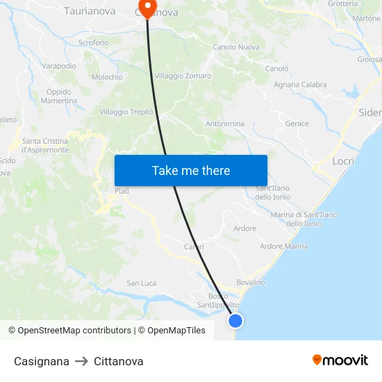 Casignana to Cittanova map