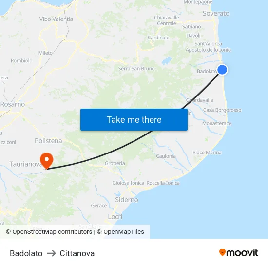 Badolato to Cittanova map