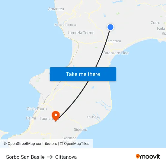 Sorbo San Basile to Cittanova map