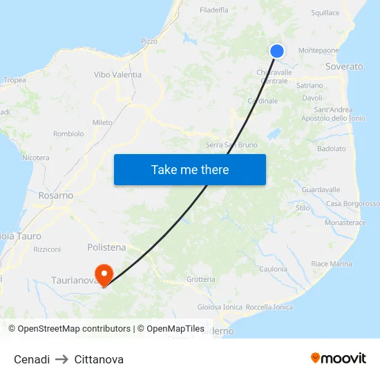 Cenadi to Cittanova map