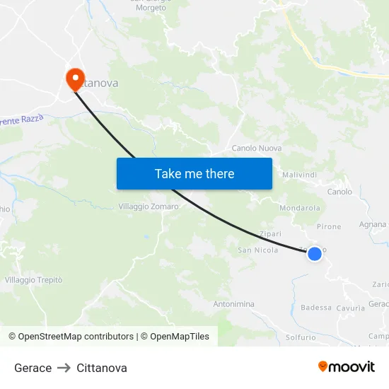 Gerace to Cittanova map